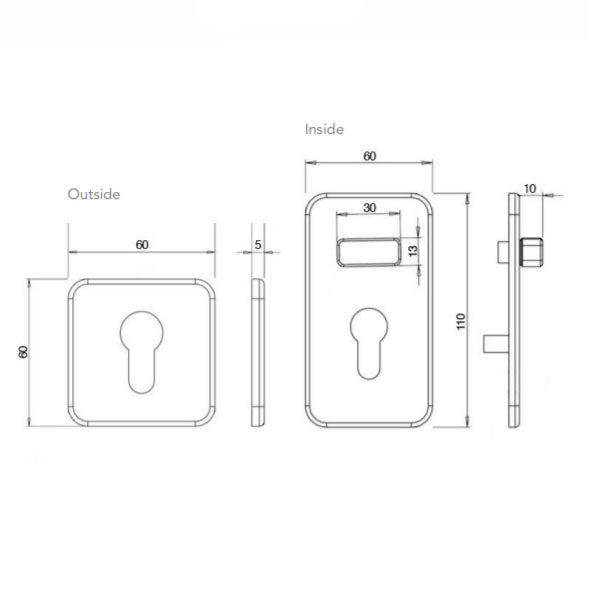 Technical Drawing - Lane Mortise Plus Lock Kit Stainless Steel