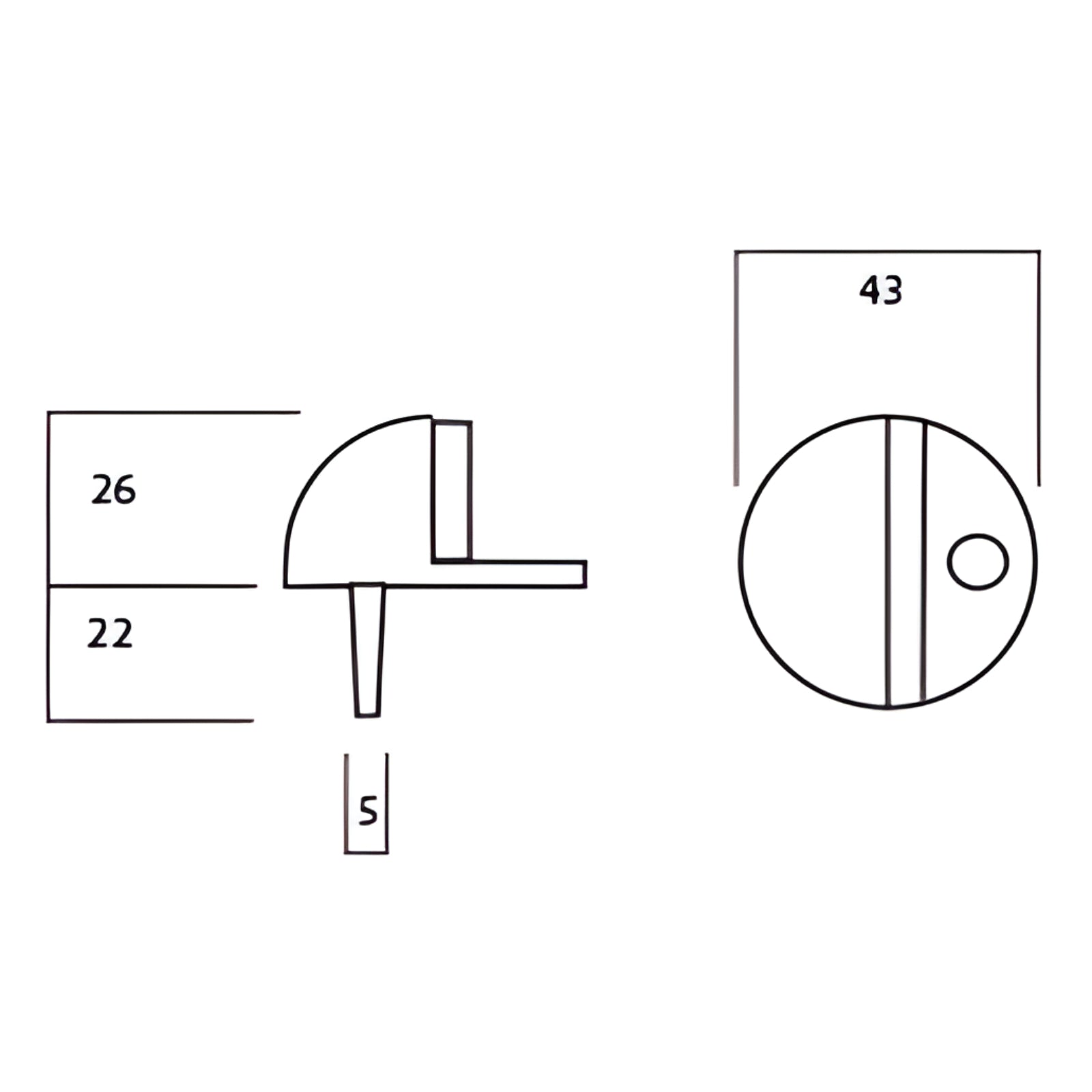Lockwood A290 Half Moon Door Stop Technical Drawing A290MBK - The Blue Space