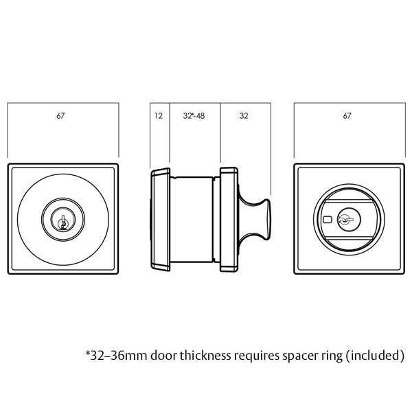 Technical Drawing - Lockwood 005 Double Cylinder Square Deadbolt