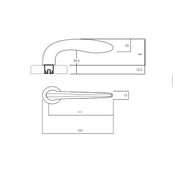 Technical Drawing - Lockwood Summit L1 Velocity Passage Lever Set Large Round Rose Brushed Satin Chrome