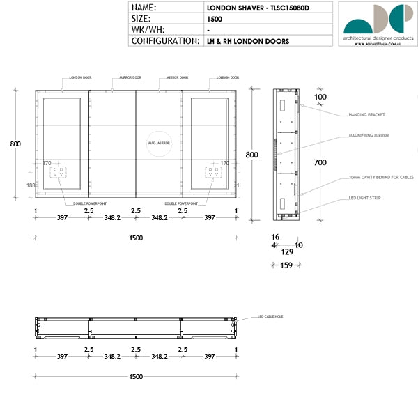 ADP London Shaving Cabinet 300mm - 1800mm by ADP - The Blue Space