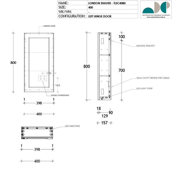 ADP London Shaving Cabinet 300mm - 1800mm by ADP - The Blue Space