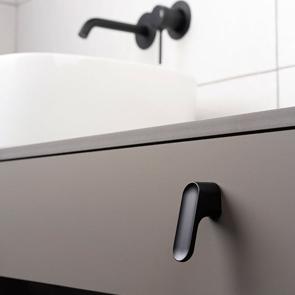 Momo Handles Luv Angled Knob 51mm Matte Black in Bathroom | The Blue Space