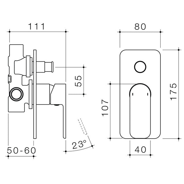 Technical Drawing - Caroma Luna Bath/Shower Mixer with Diverter - The Blue Space