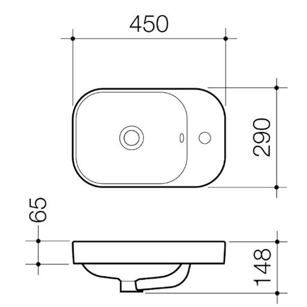 Technical Drawing - Caroma Luna Universal Inset Basin