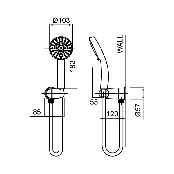 Methven Amio 5 Function Hand Shower Technical Drawing