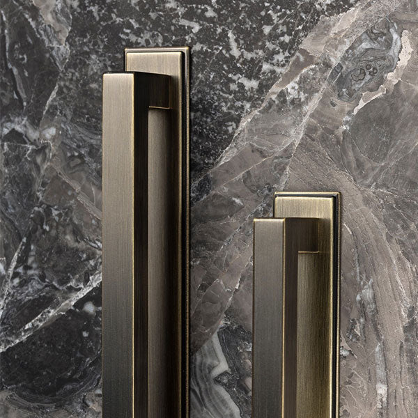 Momo Handles Liberty Bar Handle Dark Brushed Brass on backplate - The Blue Space