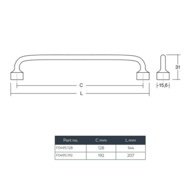 Technical Drawing - Momo Handles Floid D Handle Brushed Gold