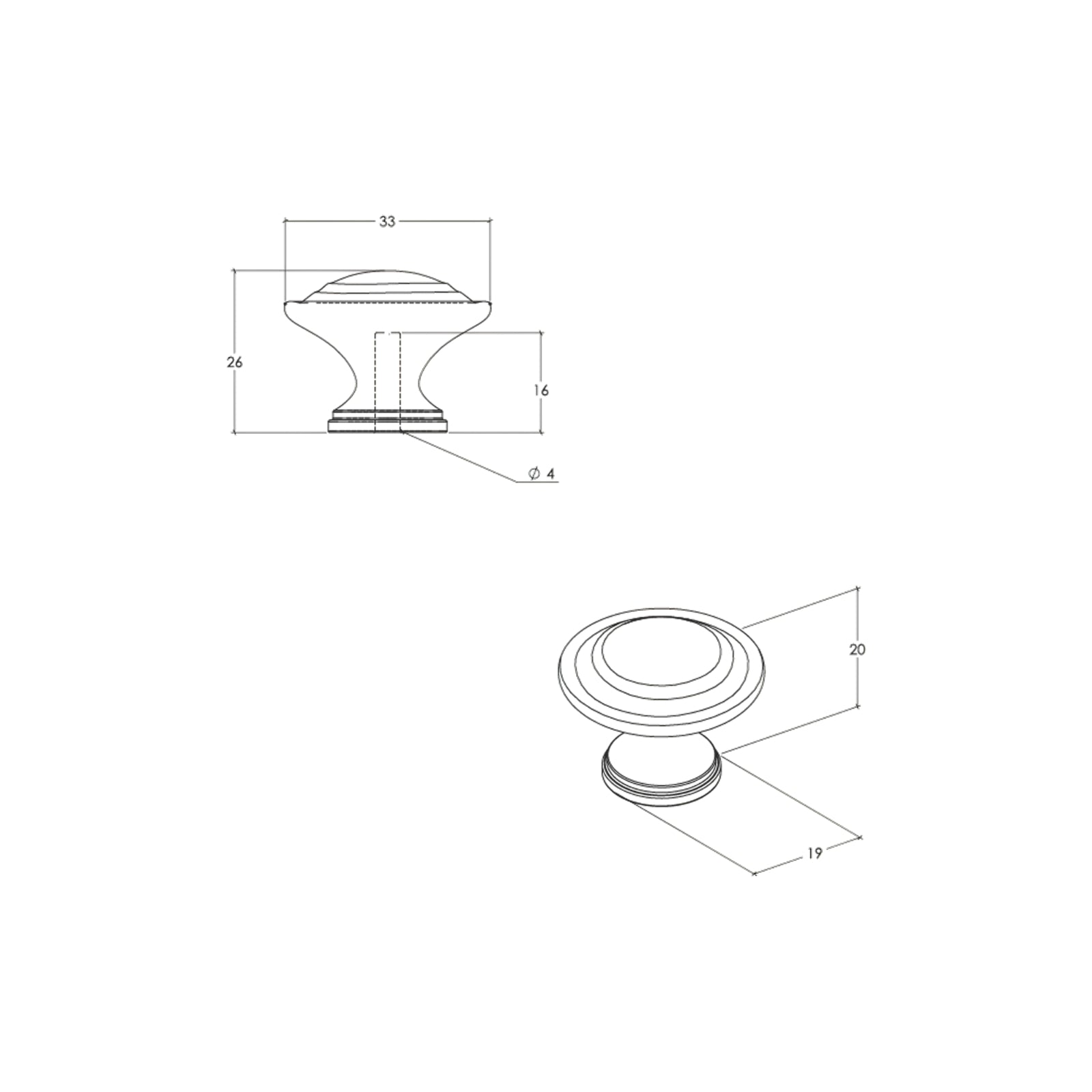 Technical Drawing Momo Handles Florencia Concentric Knob 33mm Charcoal CTCK.CH.FG - The Blue Space