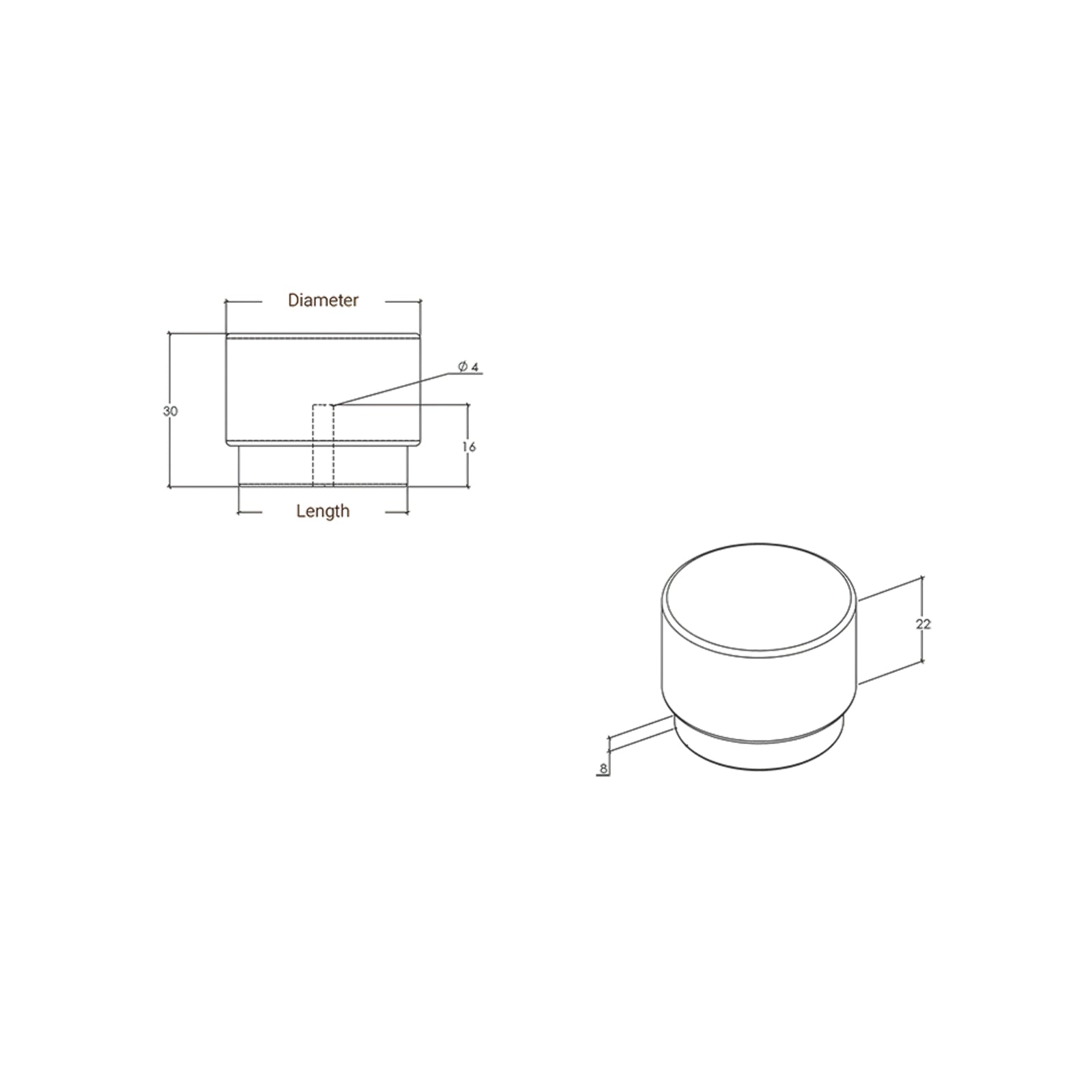 Line drawing Momo Handles Graf Round Knob Brushed Black G0486.038.BBL - The Blue Space