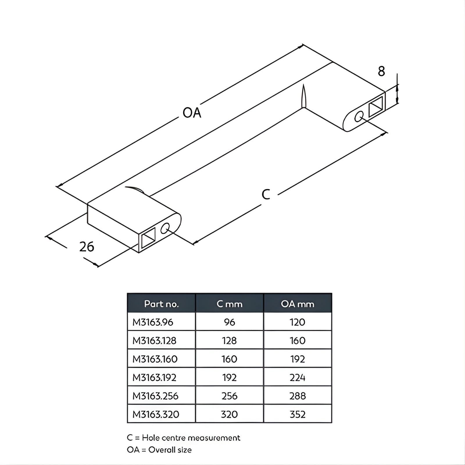 Line Drawing Momo Handles Livorno D Handle Dull Brushed Nickel M3163.320.DBR.FG - The Blue Space
