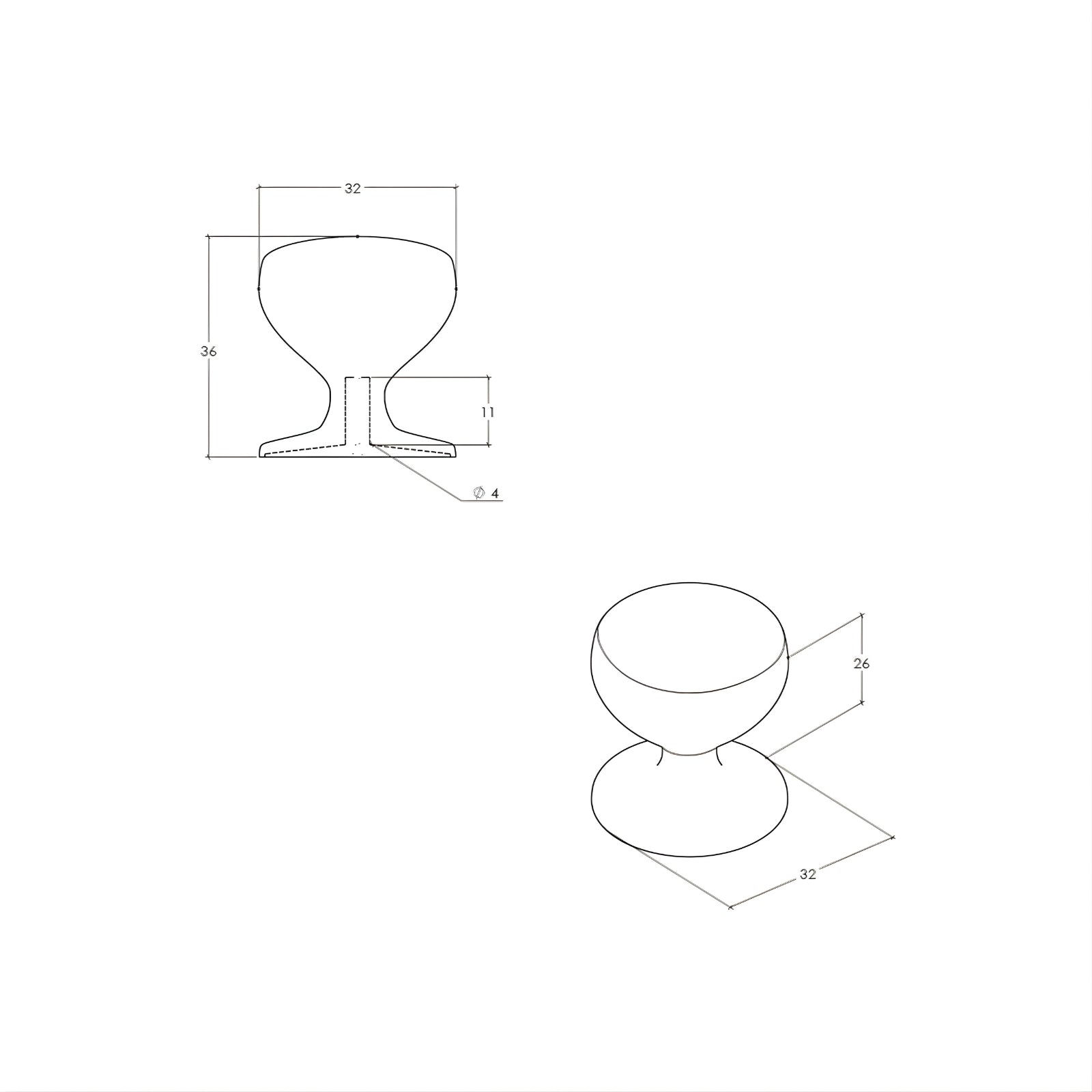 Line Drawing Momo Handles New Hampton Round Knob 32mm Matt Brass NHMK032.MBR - The Blue Space