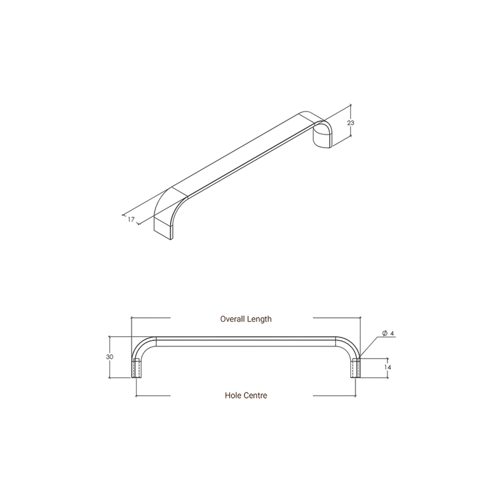 Line Drawing Momo Handles Sense Mini D Handle Dull Brushed Nickel SM0301.256.DBR - The Blue Space