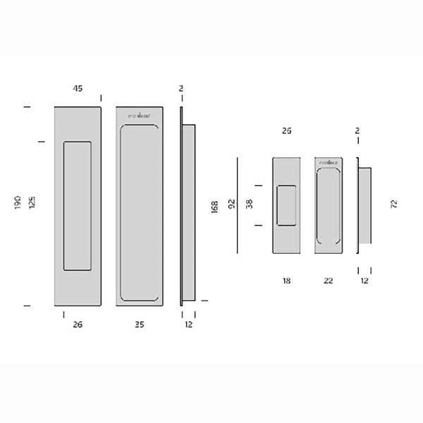 Technical Drawing - Nidus Mardeco Cavity Sliding Door Passage Set Matte Black