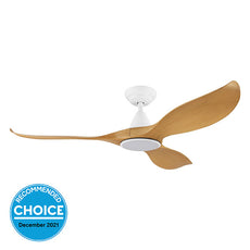 Eglo Noosa 52" 132cm DC Ceiling Fan with 18W LED CCT Light - White with Bamboo Finish - The Blue Space