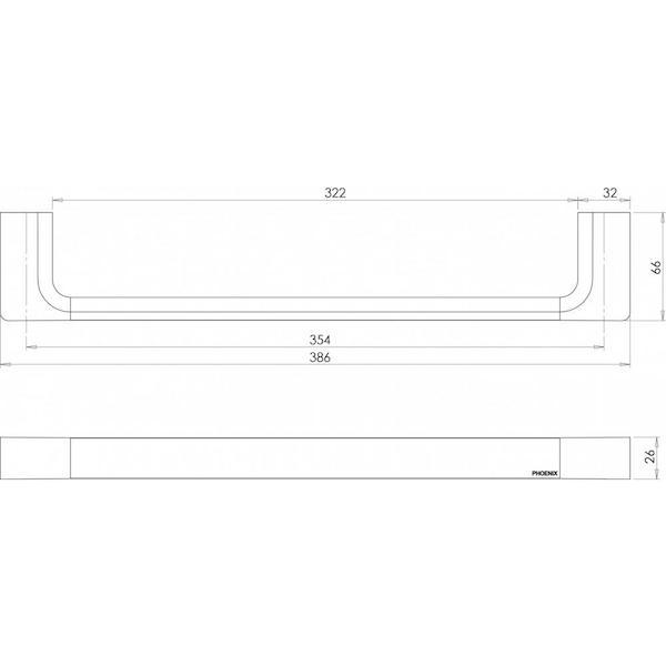 Phoenix Gloss Hand Towel Holder 390mm Matte Black Technical Drawing - The Blue Space