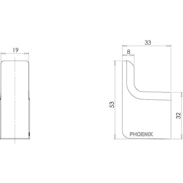 Phoenix Gloss Robe Hook Matte Black Technical Drawing - The Blue Space