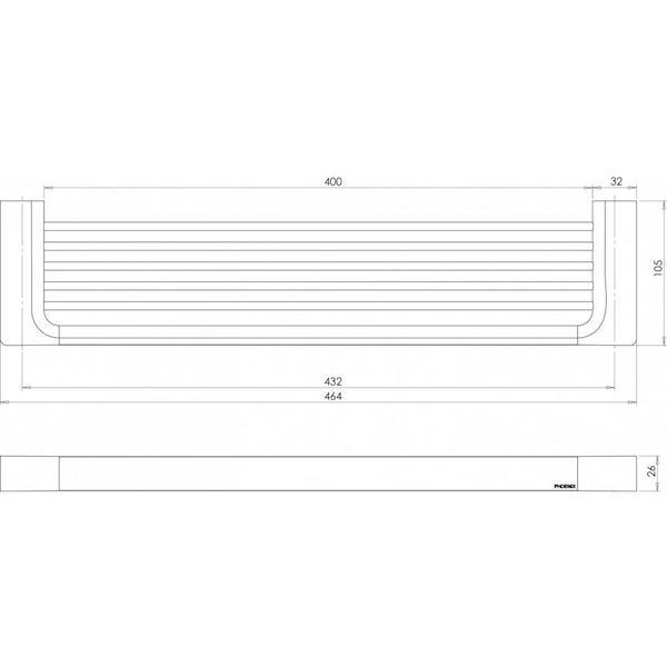 Phoenix Gloss Shower Shelf Chrome Technical Drawing - The Blue Space