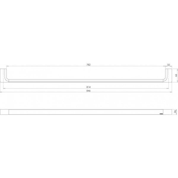 Phoenix Gloss Single Towel Rail Matte Black 850mm Technical Drawing - The Blue Space