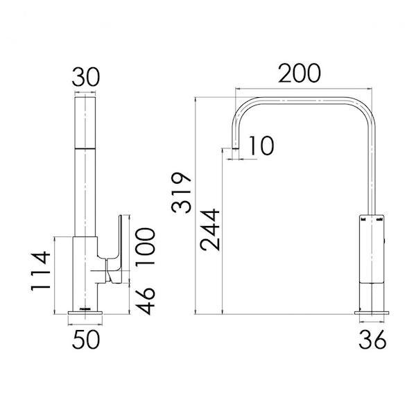 Phoenix Gloss Sink Mixer - specs - line drawing and dimensions