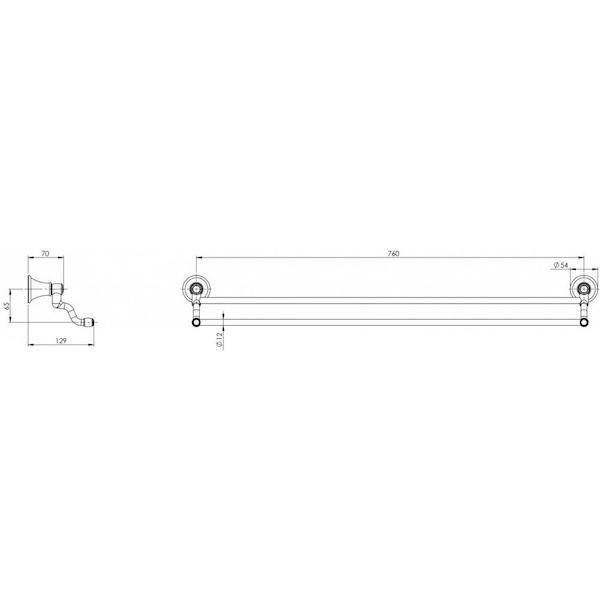 Phoenix Nostalgia Double Towel Rail 760mm Technical Drawing - The Blue Space