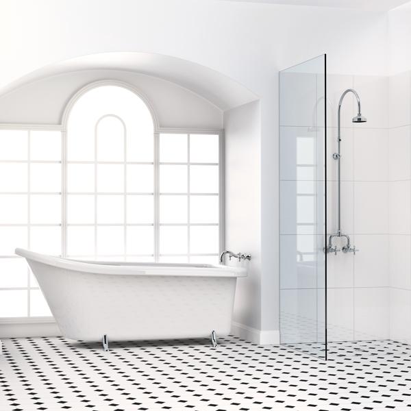 Phoenix Nostalgia Exposed Shower Set in bathroom with free standing bath - the blue space