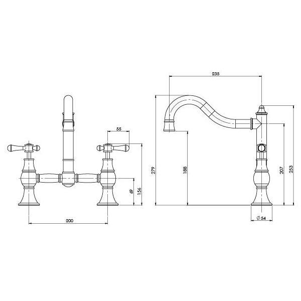 Phoenix Nostalgia Exposed Sink Set technical drawings at The Blue Space