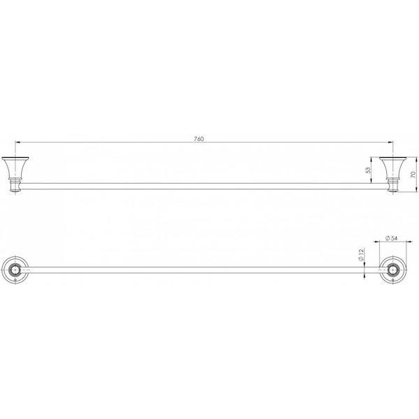 Phoenix Nostalgia Single Towel Rail 760mm Brushed Nickel Technical Drawing - The Blue Space