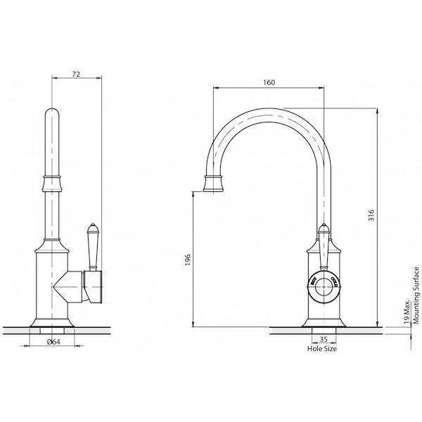 Technical Image - Phoenix Nostalgia Sink Mixer 160mm Gooseneck-Chrome