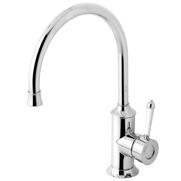 Phoenix Nostalgia Sink Mixer 220mm Gooseneck- Chrome/White - The Blue Space