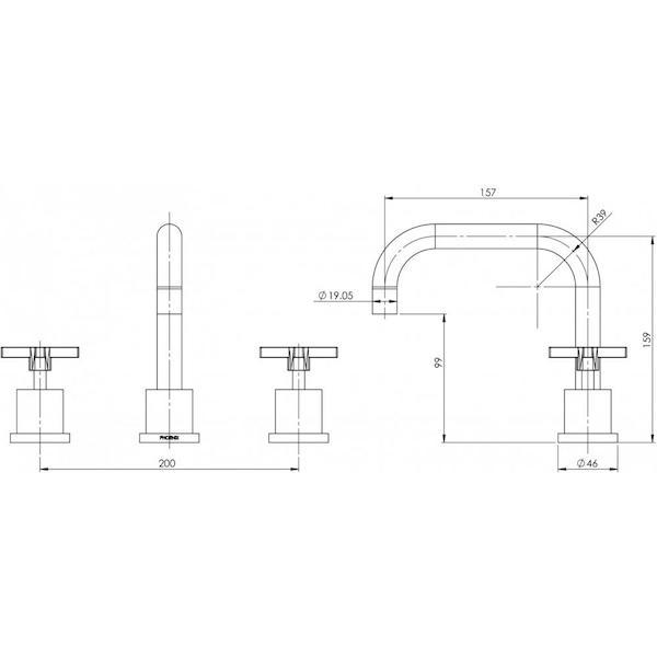 Technical Drawing - Phoenix Radii Basin Set 160mm Square Line