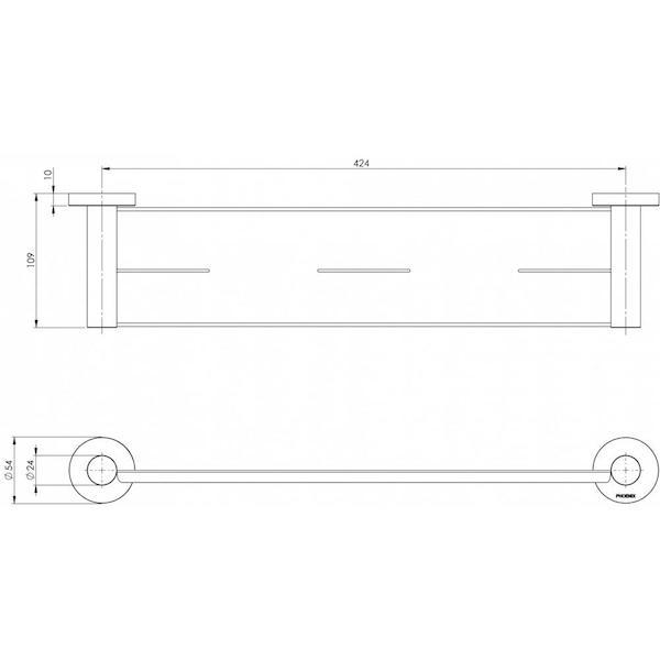 Phoenix Radii Metal Shelf Round Plate Chrome 450mm Technical Drawing - The Blue Space