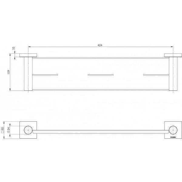 Phoenix Radii Metal Shelf Square Plate Brushed Nickel 450mm Technical Drawing - The Blue Space