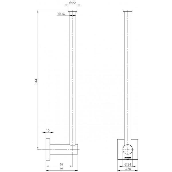 Phoenix Radii Spare Toilet Roll Holder Square Plate Technical Drawing - The Blue Space