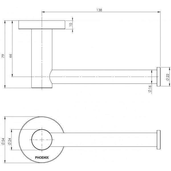 Phoenix Radii Toilet Roll Holder Round Plate Matte Black Technical Drawing - The Blue Space