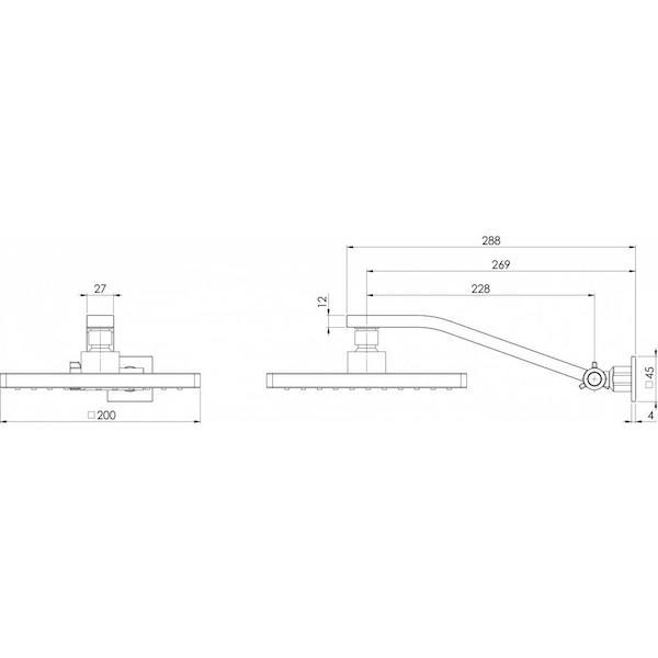 Phoenix Lexi Universal Arm & Square Rose - specs - line drawing and dimensions