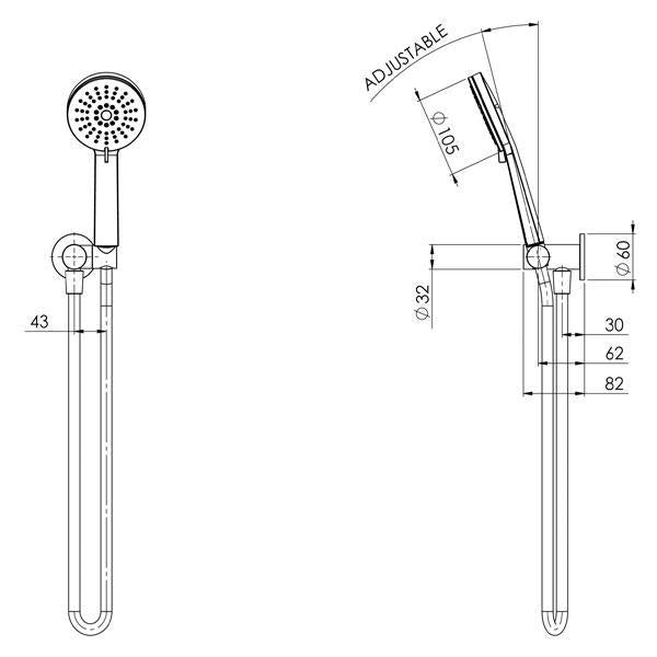 Technical Drawing - Phoenix Vivid Slimline Hand Shower