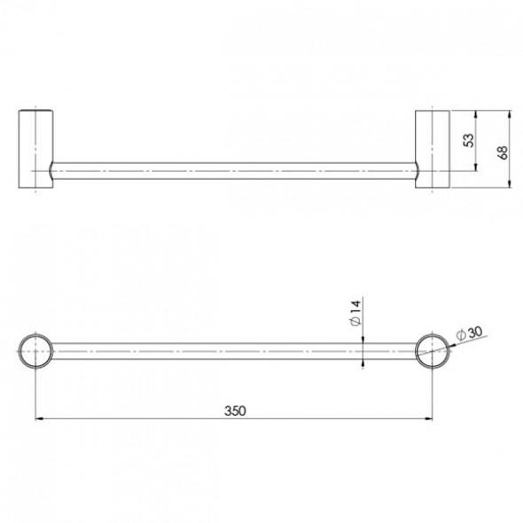 Phoenix Vivid Slimline Hand Towel Rail Matte Black Technical Drawing - The Blue Space