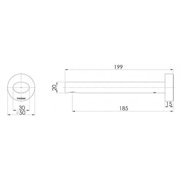 Phoenix Vivid Slimline Oval Basin/Bath Outlet-Matte Black specs - line drawing and dimensions