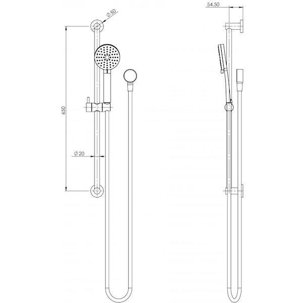Phoenix Vivid Slimline Rail Shower specs - line drawing and dimensions