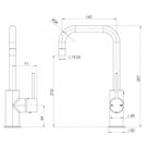 Phoenix Vivid Slimline Side Lever Sink Mixer 160mm Squareline-Matte Black - specs - line drawing and dimensions