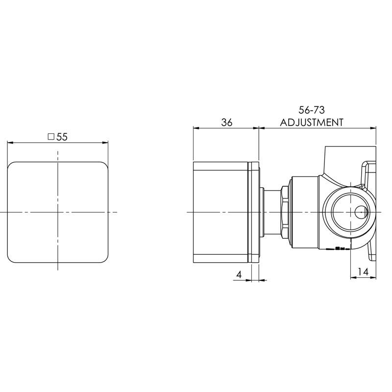 Phoenix Alia Shower / Wall Mixer - Chrome - The Blue Space - specs - line drawing and dimensions