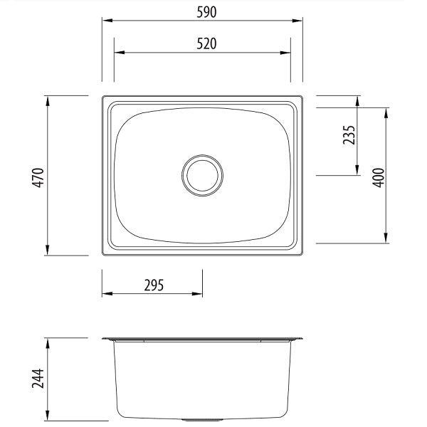 Oliveri Laundry 45L tub topmount 1TH L/H