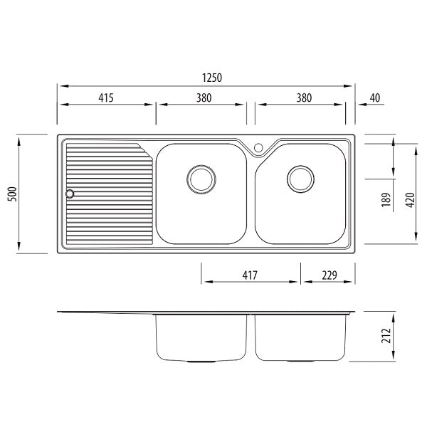 Oliveri Nu-Petite double bowl topmount sink drainer 1TH