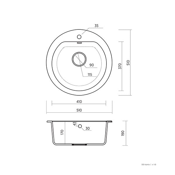 Technical Drawing - Seima Icaria Kitchen Sink