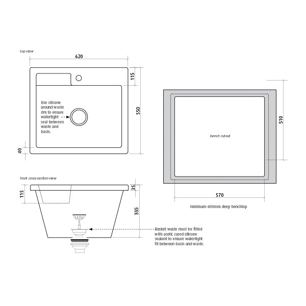 Seima Eva Ceramic Laundry Sink dimensions