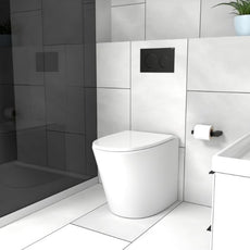 Seima Modia Floor Mount Rimless Toilet Suite with Geberit In-Wall Cistern and Slim Seat in modern bathroom design | The Blue Space