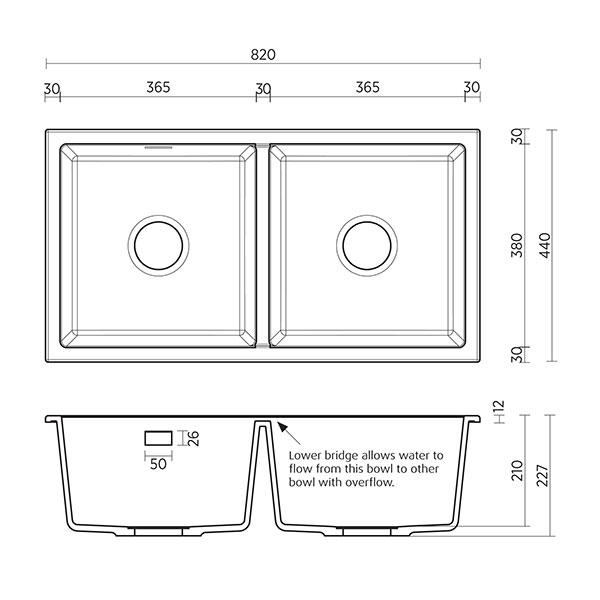 Technical Drawing - Seima Oros 820 Kitchen Sink