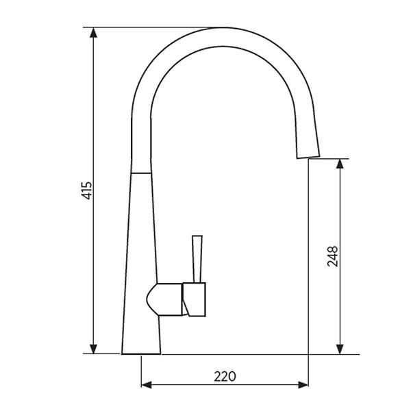Technical Drawing - Seima Paloma Swivel Kitchen Mixer 220 Black
