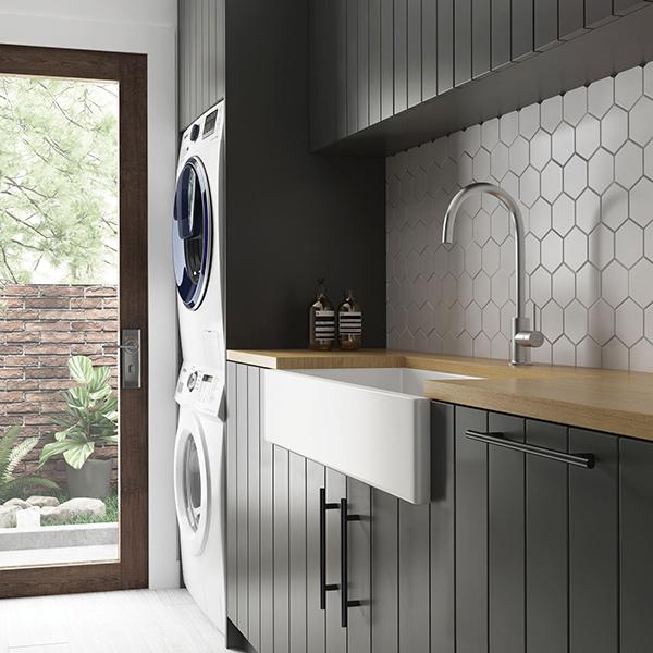 Seima Rhodes 900 Sink White in modern laundry - at The Blue Space